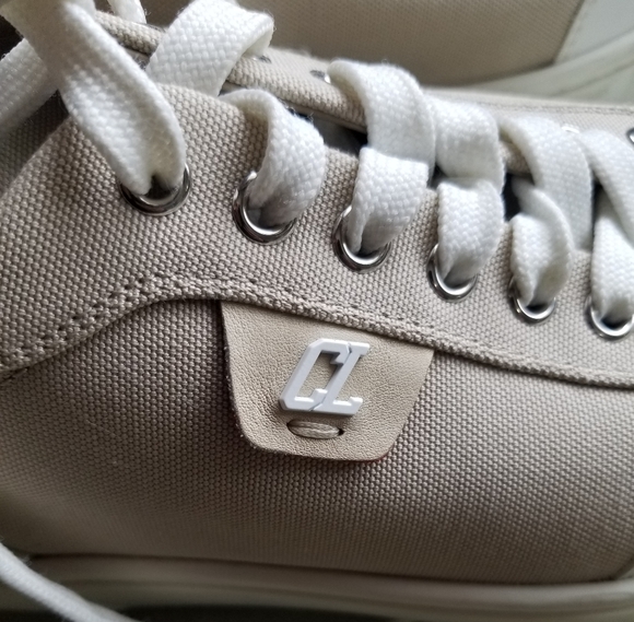 Christian Louboutin Beige Canvas Low Top Sneakers Auth Cert Sz 39.5 - Picture 4 of 12